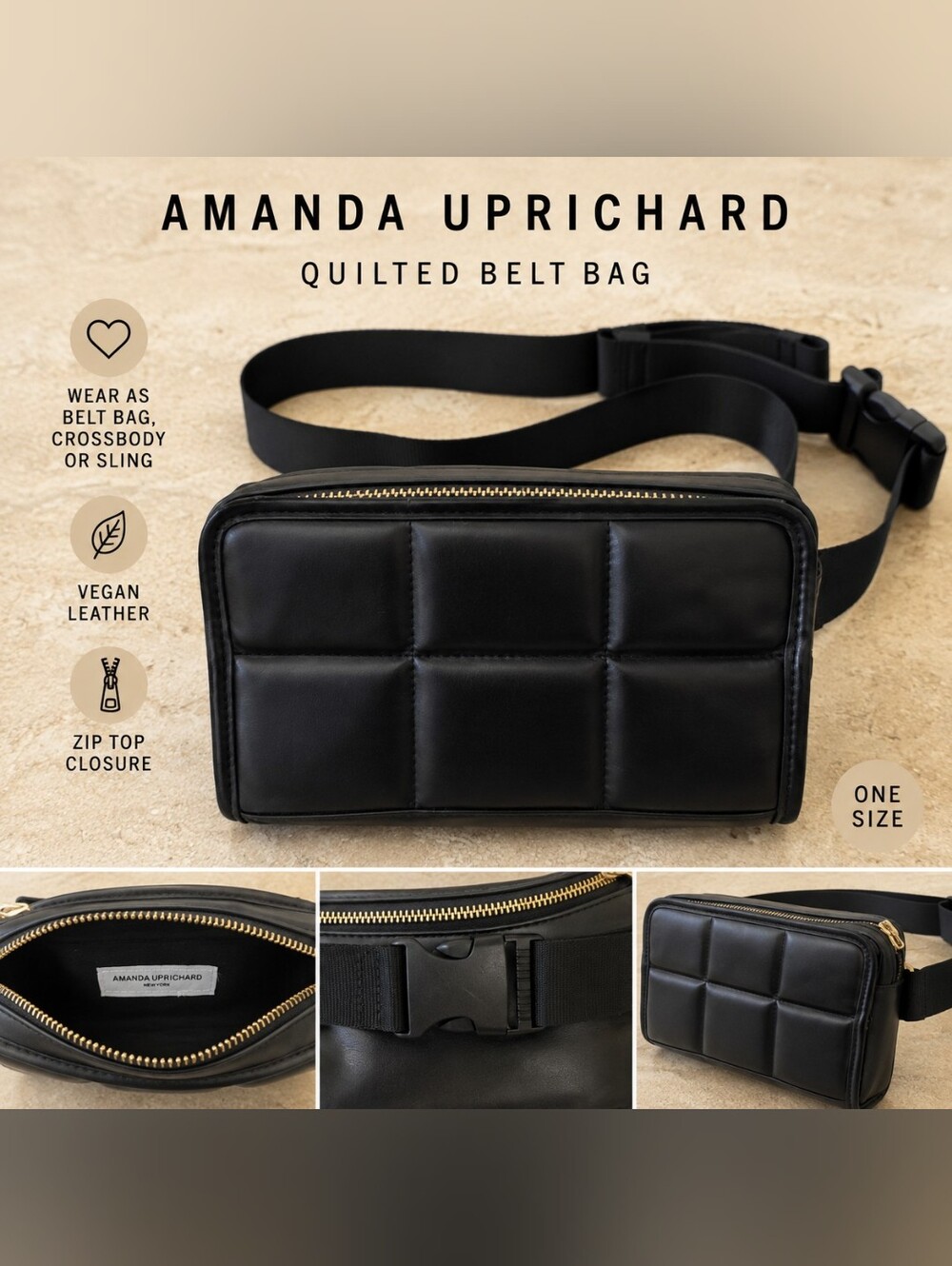 Amanda Uprichard Black Leather Fanny Pack
